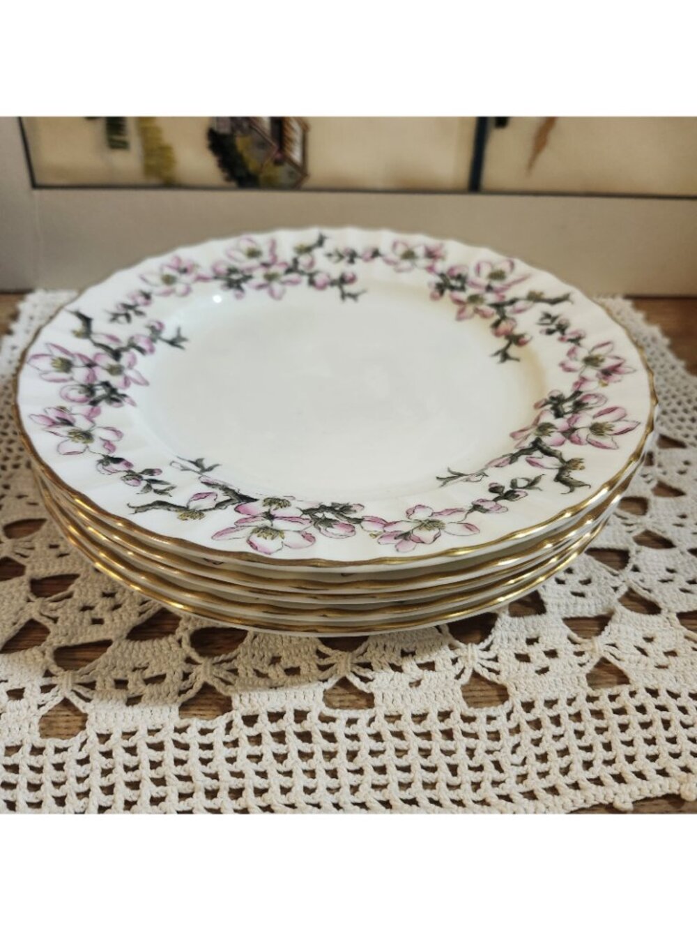 5- Royal Worcester 8" Lunch Plates Pomerina - Rare Print - Pink Floral Vintage - Picture 6 of 6